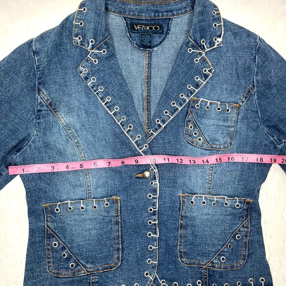 Vintage Vezucci Blue Jean Denim Jacket Women's Size Large White Rope Western - Picture 4 of 5